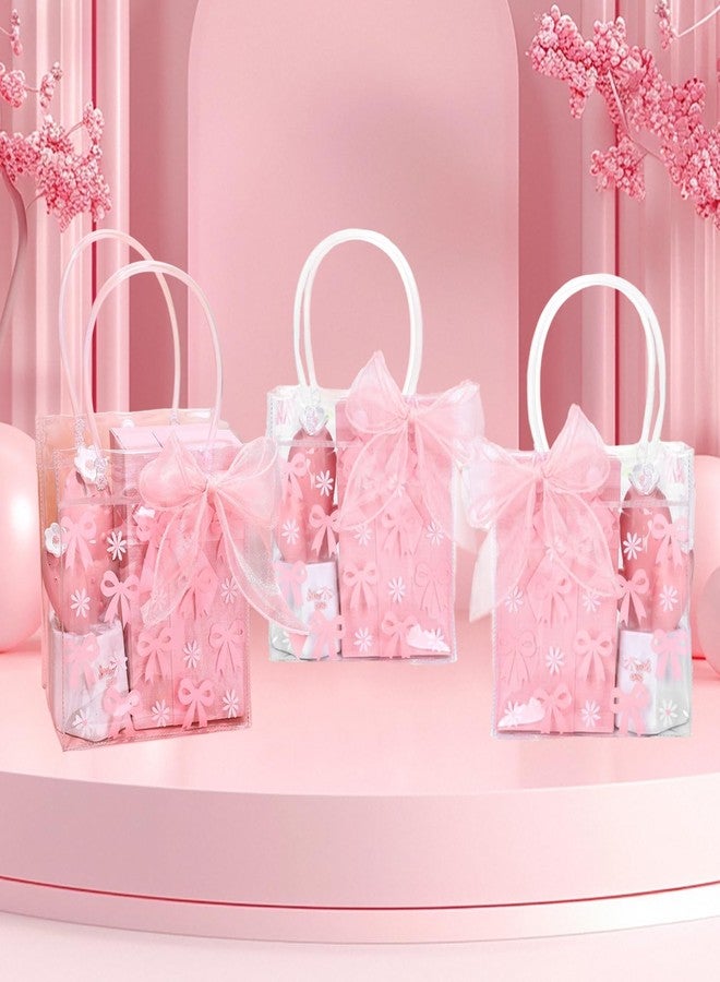 ROBOHOOK 6 PCS Clear Gift Bags with Handles, Reusable Bow Goodie Bags, Comes with a Roll of 9m Pink Ribbon Suitable for Weddings Birthdays Baby Showers Etc - Image 5